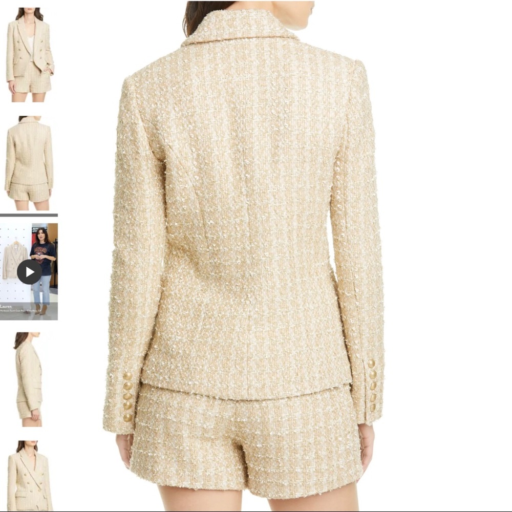 L'AGENCE Cream Tweed Double-Breasted Blazer with Gold Buttons - Picture 4 of 6